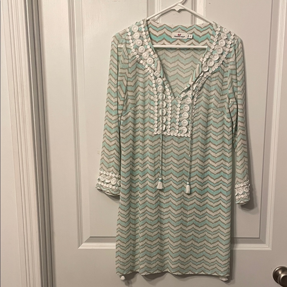 Vineyard Vines Mint and White Chevron Swimsuit Coverup